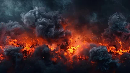 Foto auf Alu-Dibond Dramatic explosion border with dark smoke and red lava, dangerous volcanic eruption © Bijac
