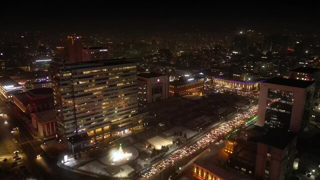  Aeral view of night central Ulan Bator the capital of Mongolia 