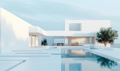 Modern white minimalistic style villa with swimming pool