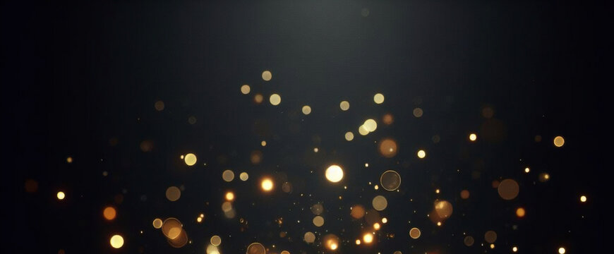 Part&iacute;culas de brillo dorado fondo abstracto.Bokeh de part&iacute;culas de brillo de luz dorada de Navidad sobre fondo negro marino. Concepto de vacaciones. Fondo abstracto con part&iacute;culas de oro.	