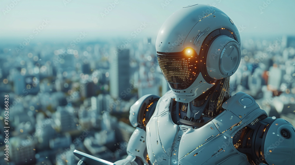 Poster automated innovation: robot illustrates precise work processes in captivating animation.
