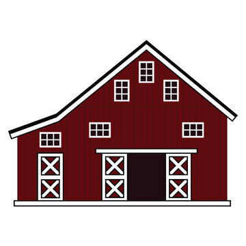 recommend clip art: Vector wooden barn house sign icon. Isolated illustration of red cross boards farm house wit gate and roof on white background