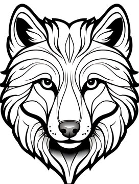 Wolf outline shape coloring page white background ai generated