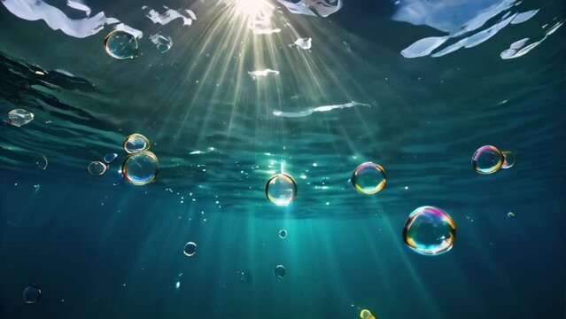 Air bubbles rising in clear water, creating a mesmerizing pattern. bubbles under water. Generative AI