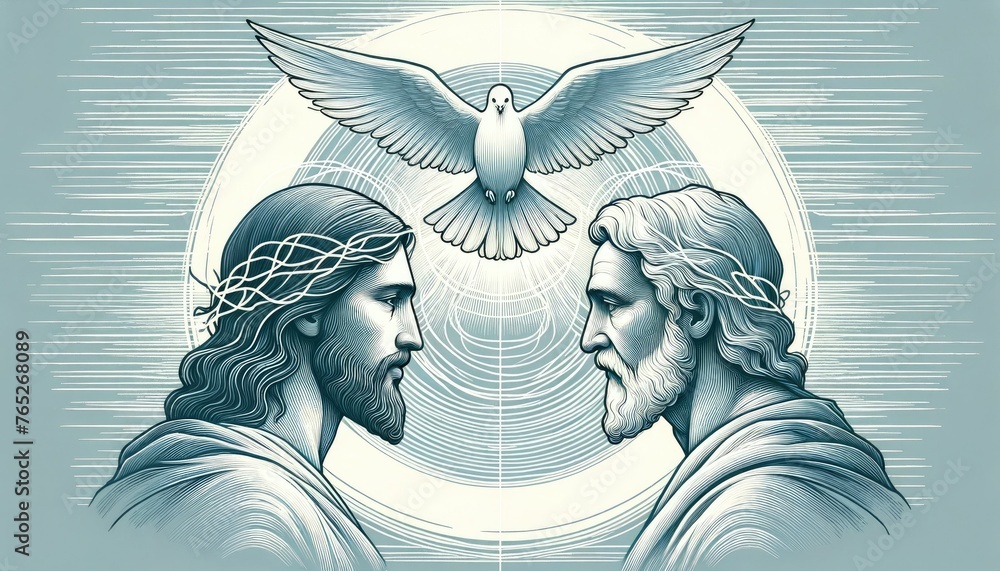 Wall mural the holy trinity: the father, the son, and the holy spirit. digital illustration. trinity sunday. cl