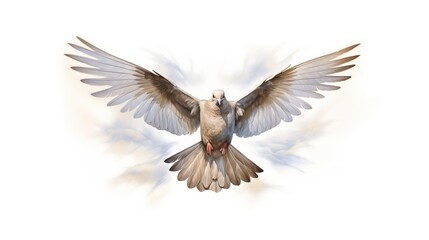Holy spirit. Flying dove isolated on white background . Digital illustration. - obrazy, fototapety, plakaty