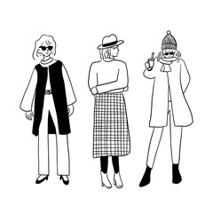 立ちながら考える女性のシンプル線画イラスト