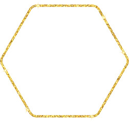 Hexagon gold glitter frame, luxury decorative border for card, banner, invitation, vector illustration, cut out, isolated.