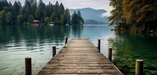 Meubelstickers wooden pier on lake © Image Studio