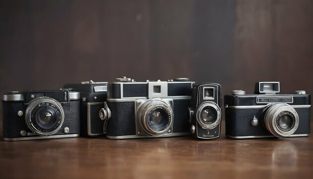 Vintage Retro Camera Collection On A Wooden Table Upscaled 4 2