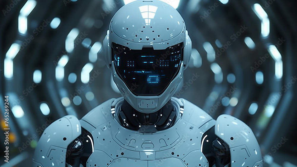 Poster advanced ai: futuristic android prototype, pushing the boundaries of technology.