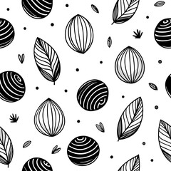 black and white doodles pattern vector illustration on white background
