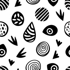 black and white doodles pattern vector illustration on white background