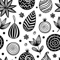 black and white doodles pattern vector illustration on white background