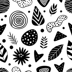 black and white doodles pattern vector illustration on white background