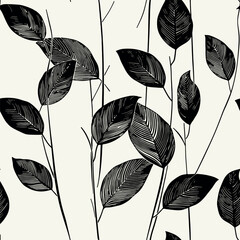 Vector seamless pattern. Modern repeating floral texture. Fancy print with leaves. Can be used as swatch for Illustrator.