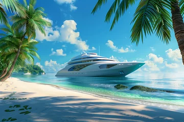 Fotobehang Luxury cruise ship sailing in tropical island at summer © Maizal