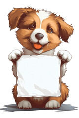 Illustration of Cheerful Puppy Holding a Blank Sign