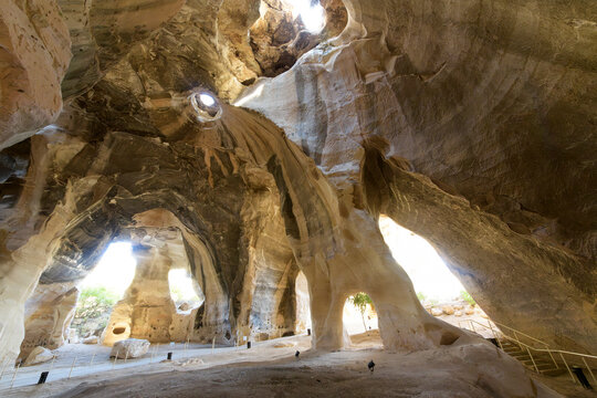 A large chalk rock Bell Cave at Beit Guvrin National Park in the Judean lowlands, once part of the ancient city of Maresha, Israel, in Beit Guvrin Israel.