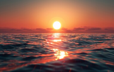 Un impresionante arte de fondo de una esmeralda puesta de sol sobre un mar tranquilo