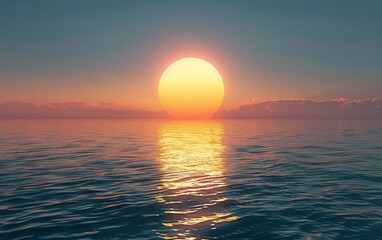 Un impresionante arte de fondo de una esmeralda puesta de sol sobre un mar tranquilo - obrazy, fototapety, plakaty