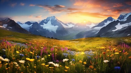 alpine meadow in the mountains - obrazy, fototapety, plakaty