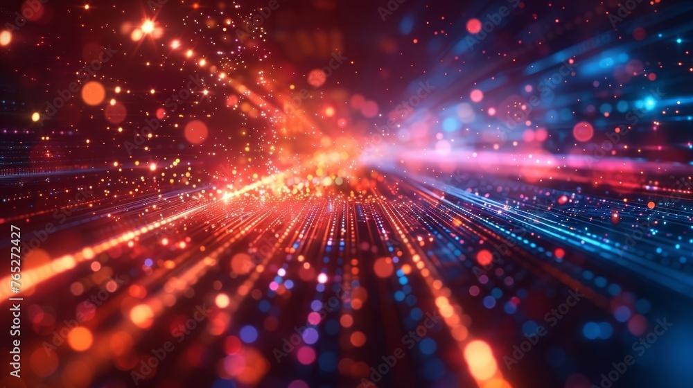 Poster create a digital technology-themed backdrop with softly glowing lights and dynamic animations, inspi