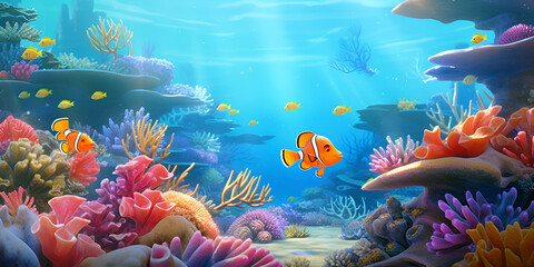 Fototapeta na wymiar Underwater Symphony Dancing Fish Amidst Shimmering Waters, Aquatic Elegance