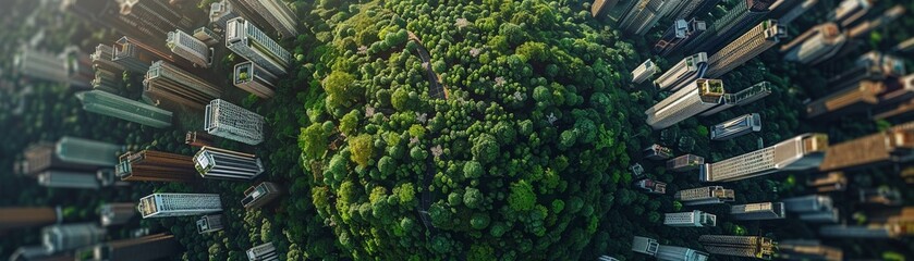 Naklejka premium A Conceptual representation of Earth with a balanced contrast between urban development and green forests.