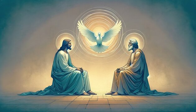 The Holy Trinity: the Father, the Son, and the Holy Spirit. Digital illustration. Trinity Sunday.