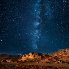Obraz premium Starry Night Sky Over Desert Landscape