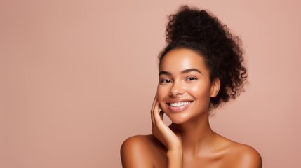 Radiant Beauty. Young Women with Glowing Skin, Skincare Routine, Mask, cream. Portrait on Pink Background - obrazy, fototapety, plakaty