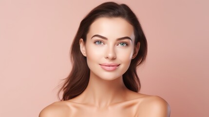 Radiant Beauty. Young Women with Glowing Skin, Skincare Routine, Mask, cream. Portrait on Pink Background