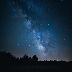 Starry Night Sky Over Tranquil Forest Landscape