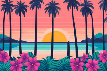 tropical sunset with palm trees