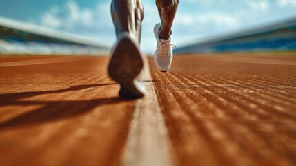 A closeup of a sprinters powerful legs muscles defined and ready to propel them forward at lightning speed. - obrazy, fototapety, plakaty