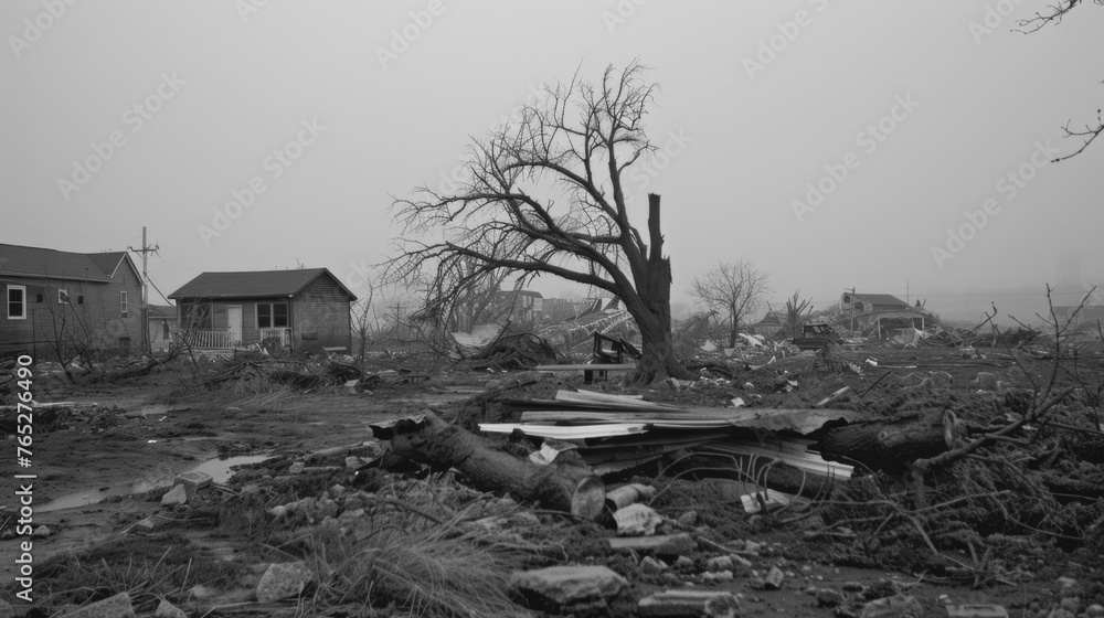Poster the eerie silence that descends upon a town after a tornado has left with nothing but destruction an