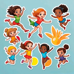 Diseño de pegatinas 3d niñas saltando