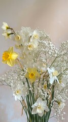 A whimsical mix of daffodils and delicate baby's breath, capturing the essence of spring