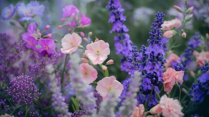 A captivating display of lavender and lilac-hued flowers, creating a soothing and calming arrangement