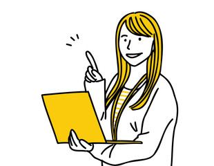 オフィスで働くノートパソコンを持った女性