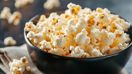 A big bowl of buttery popcorn.
