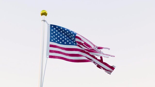 American Flag Falling Apart in Wind 3D Animation 