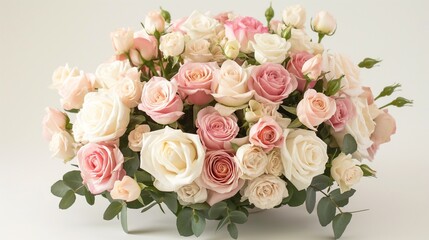 Obraz na płótnie Canvas A romantic blend of blush pink and ivory roses, delicately arranged for a special celebration
