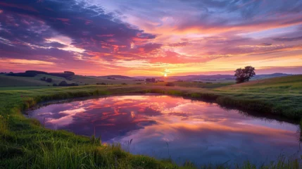 Foto auf Acrylglas Serene Sunrise over Tranquil Countryside © Nijam