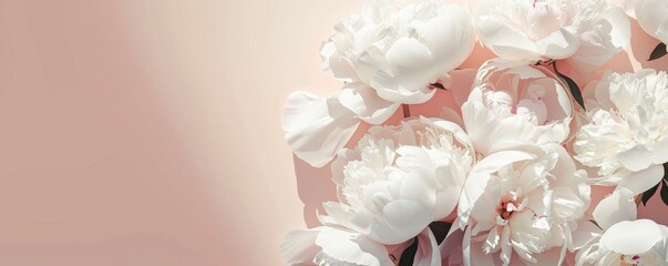 A bouquet of white flowers with a pink background