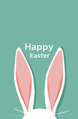 happy easter card.Close up of bunny ears with text "Happy easter".Minimal creative Easter advertise concept.Copy space,top view,flat lay.Generative Ai	
