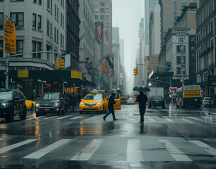 Obraz premium Rainy day on the streets of New York City.Minimal urban concept.