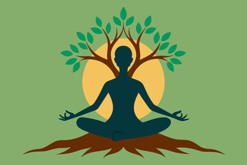 Obraz na płótnie Canvas meditation with tree vector illustration