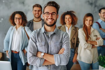 Geschäftsteam, Geschäftsfrau, Erfolg, Treffen, Büro, Teamarbeit, glücklich, Porträt, Geschäftsmann, zusammen, Bildung, fröhlich, Kollege, Gruppe, erfolgreiches Startup